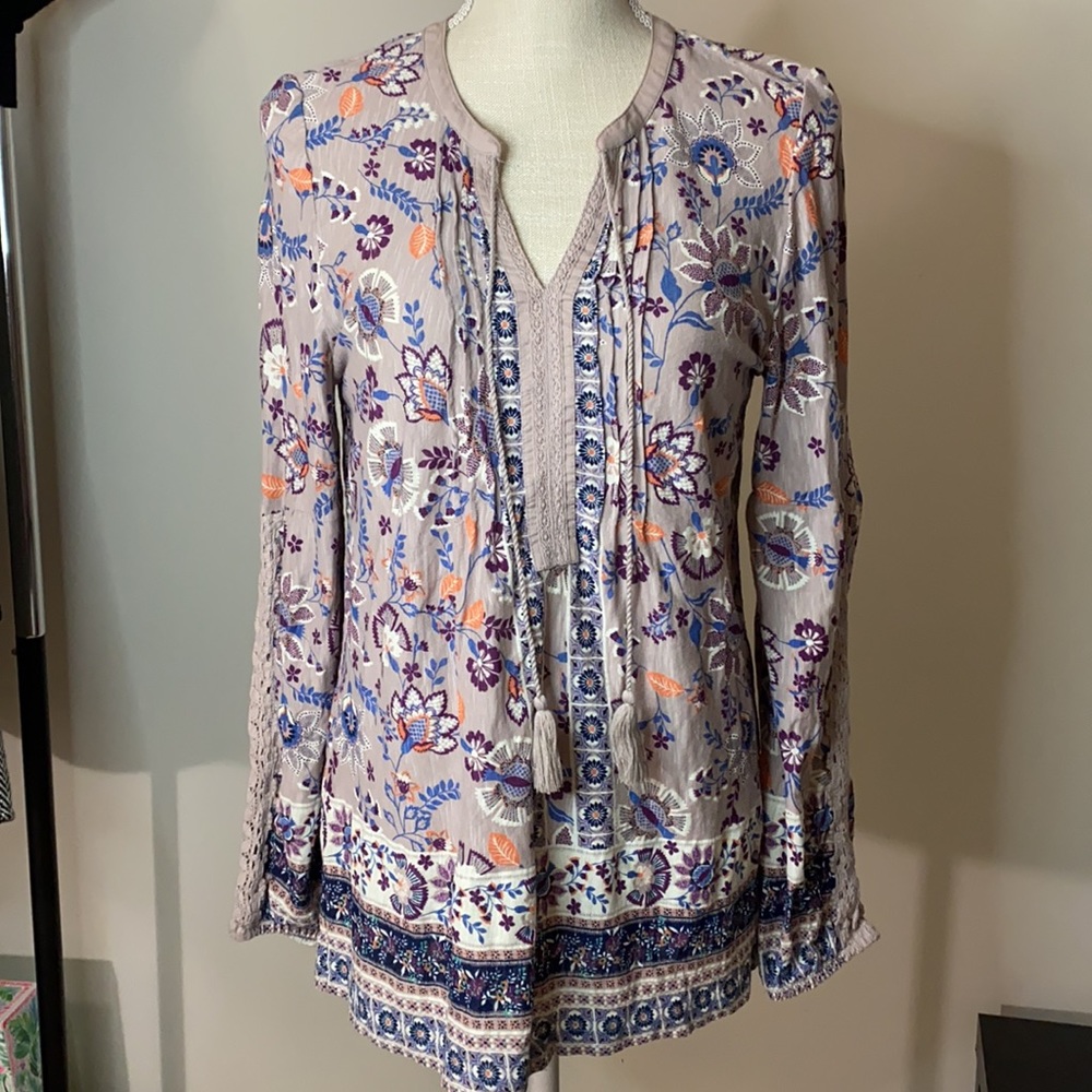 Blouse/ tunic size S VINTAGE X AMERICA floral pattern multicolored long sleeve